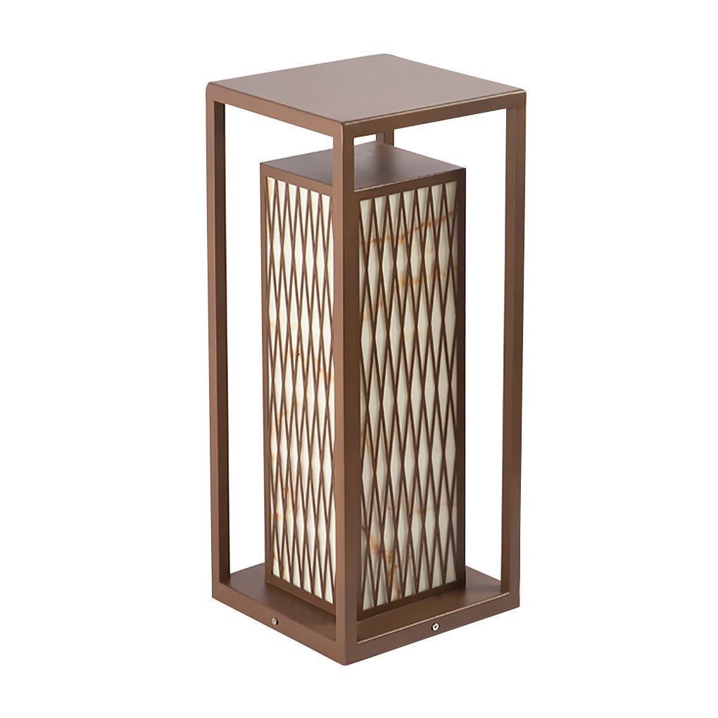 Retro Asian Rectangular Outdoor LED Post Light | Stainless Steel