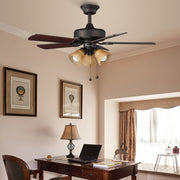 Retro Wood Blade Ceiling Fan Light with Glass Shade