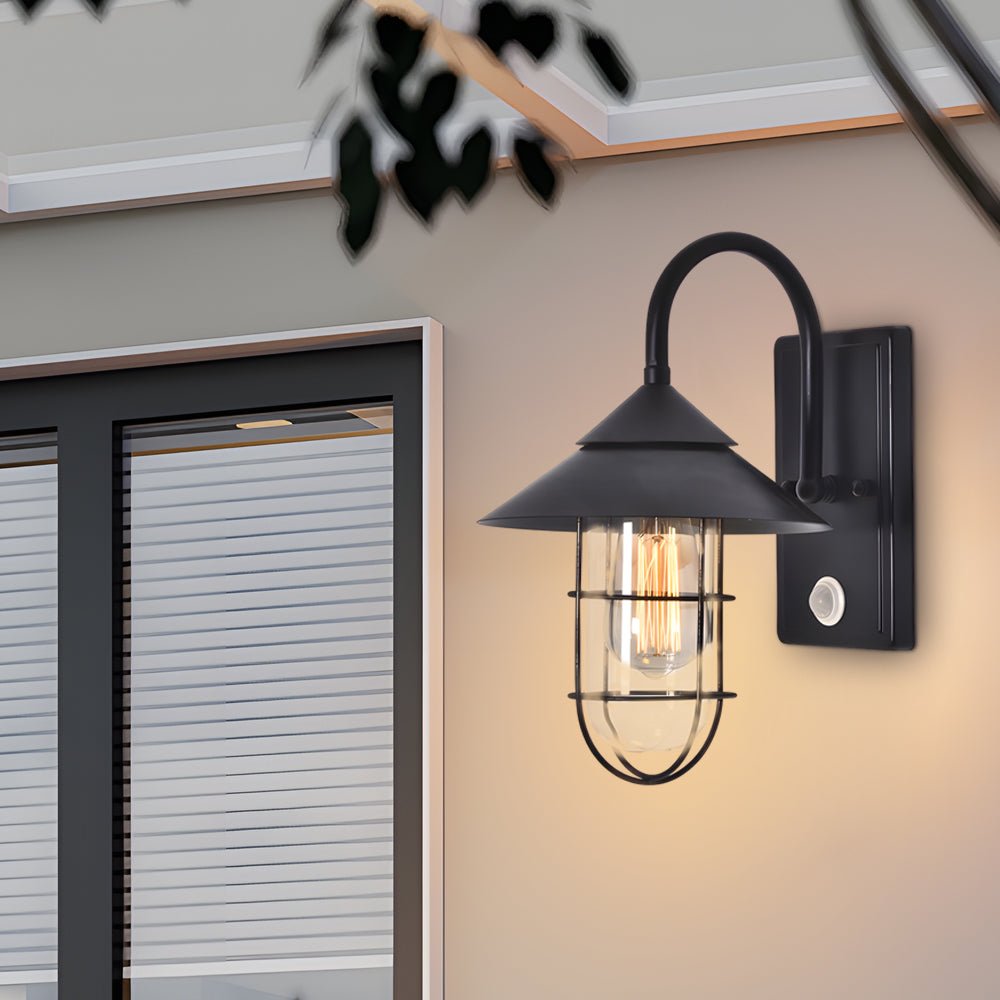 Modern Round Glass Iron Outdoor Wall Light with Motion Sensor