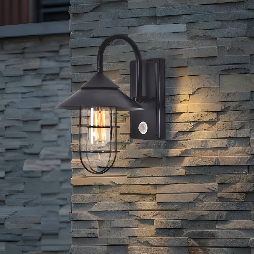Modern Round Glass Iron Outdoor Wall Light with Motion Sensor