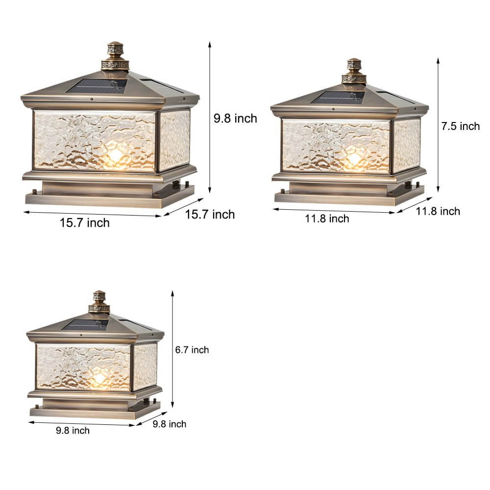 Retro Square Antique Brass Outdoor Post Light with Tempered Glass