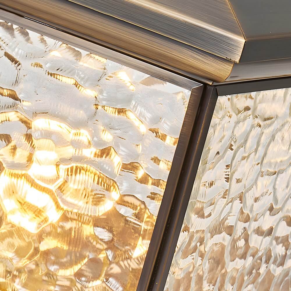 Retro Square Antique Brass Outdoor Post Light with Tempered Glass