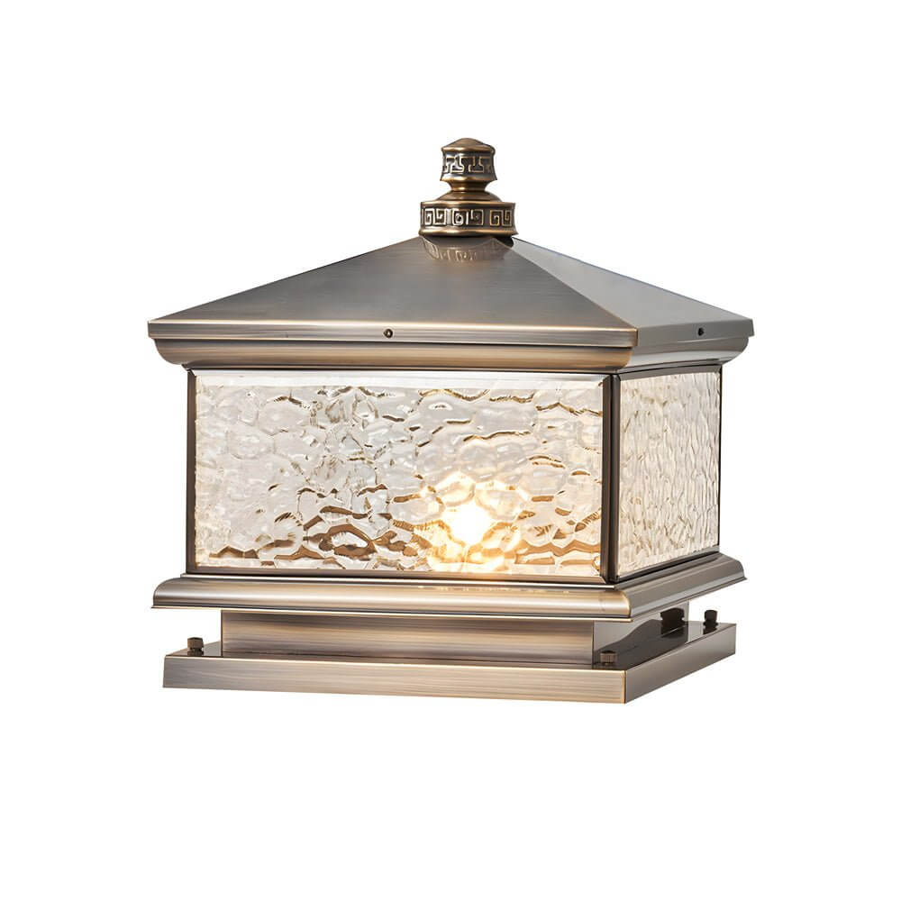 Retro Square Antique Brass Outdoor Post Light with Tempered Glass