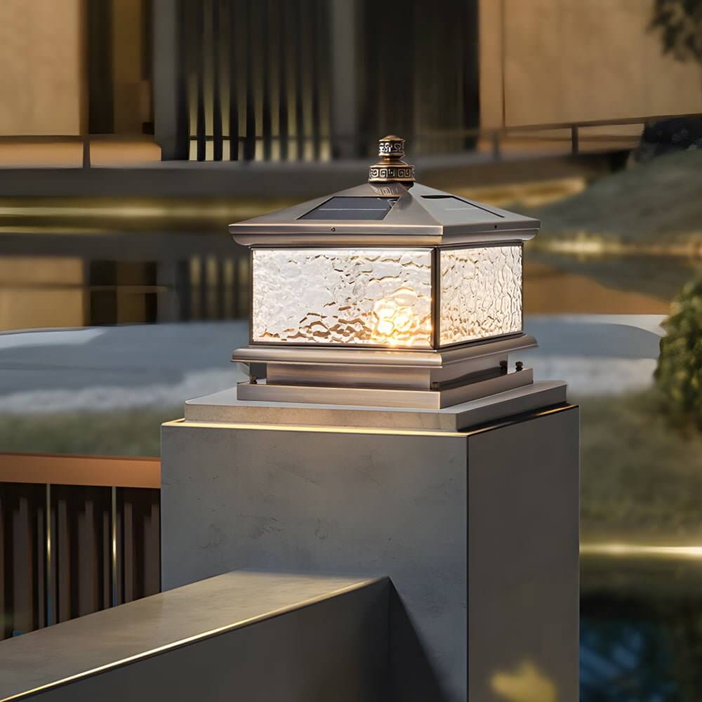 Retro Square Antique Brass Outdoor Post Light with Tempered Glass