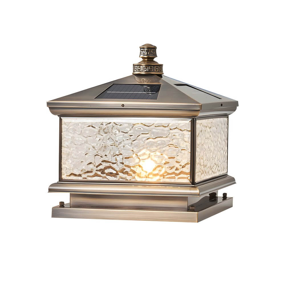 Retro Square Antique Brass Outdoor Post Light with Tempered Glass