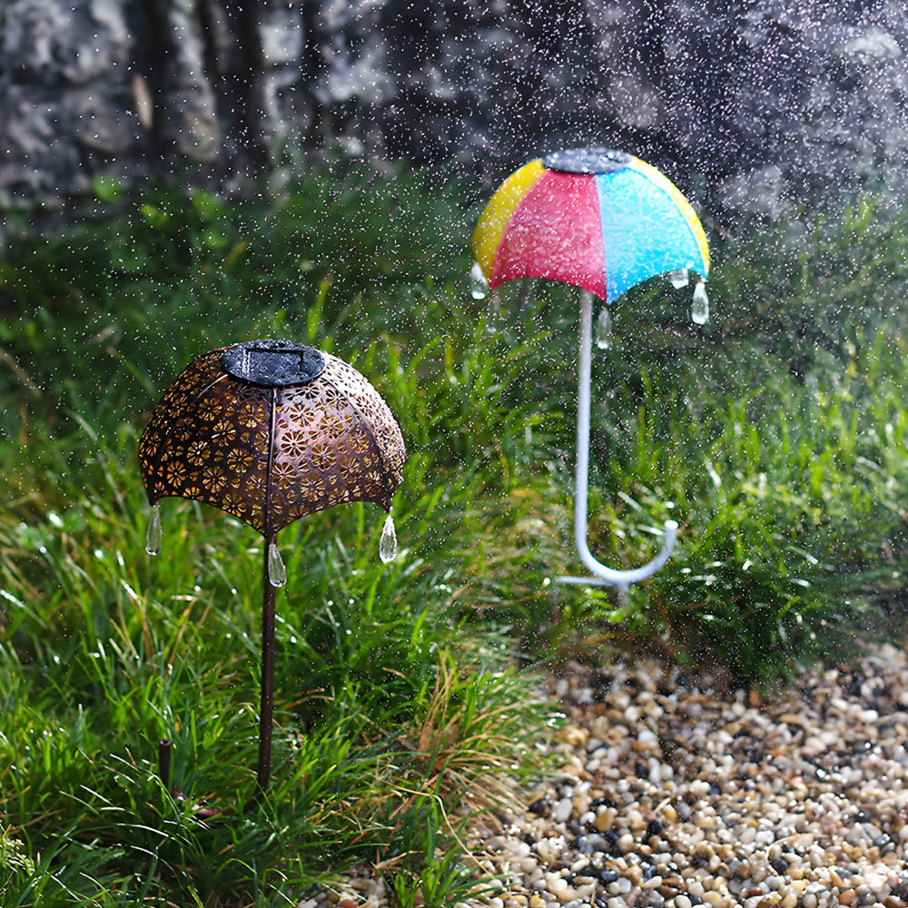 Retro Umbrella Solar Pathway Light Iron Outdoor Landscape Lighting