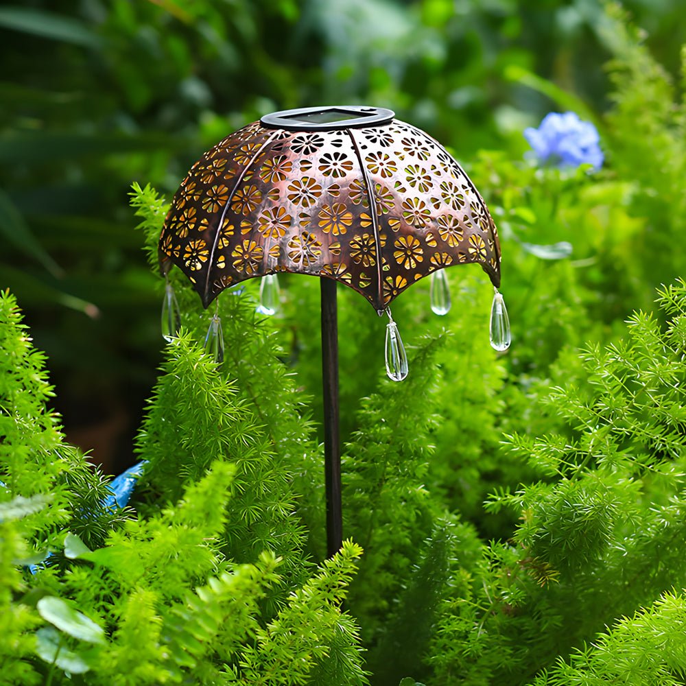 Retro Umbrella Solar Pathway Light Iron Outdoor Landscape Lighting