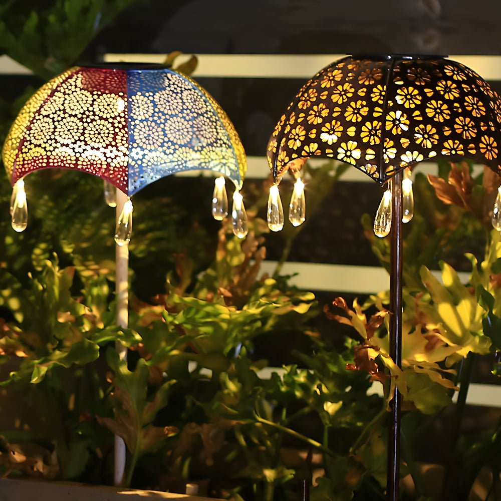 Retro Umbrella Solar Pathway Light Iron Outdoor Landscape Lighting