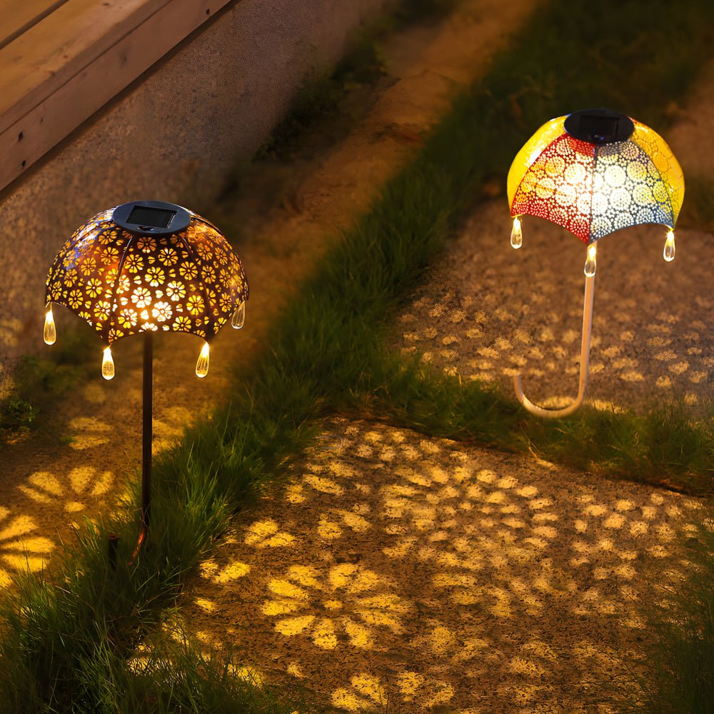 Retro Umbrella Solar Pathway Light Iron Outdoor Landscape Lighting