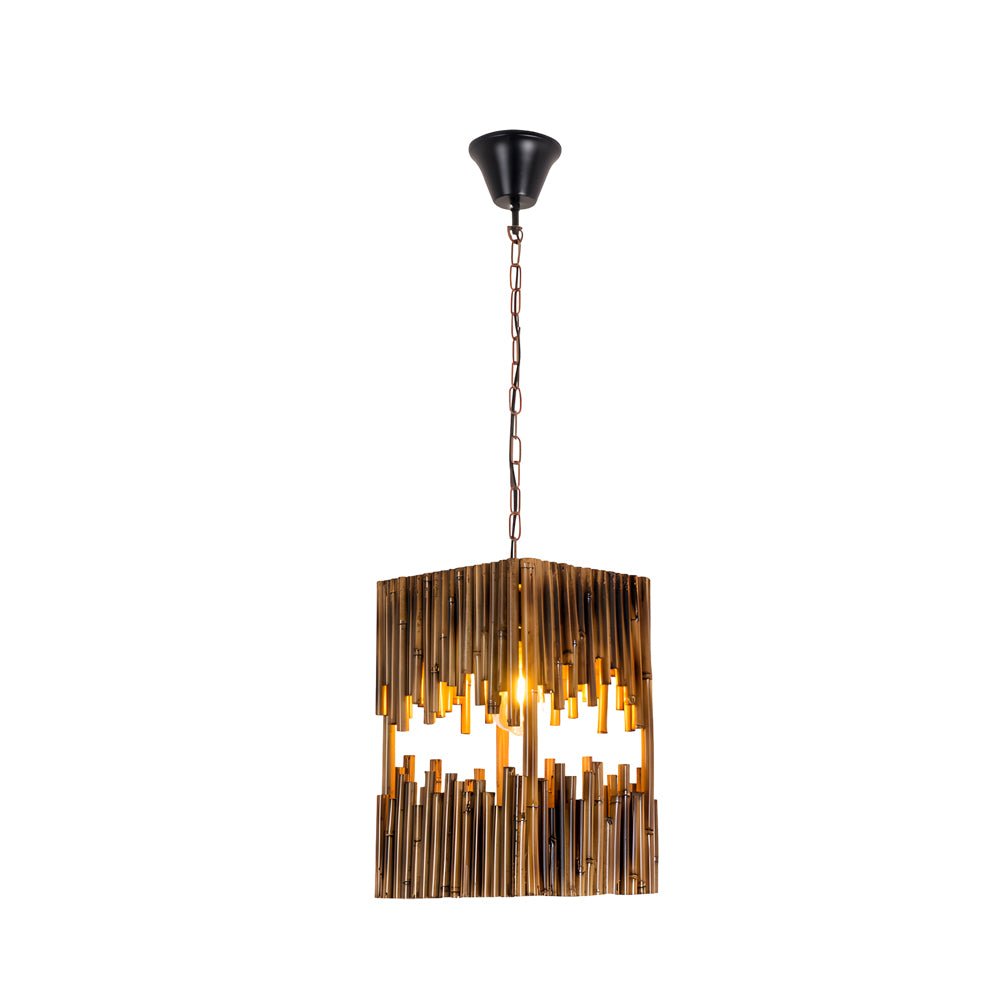 Retro Bamboo Cuboid Pendant Light - 1-Light Suspension Lamp