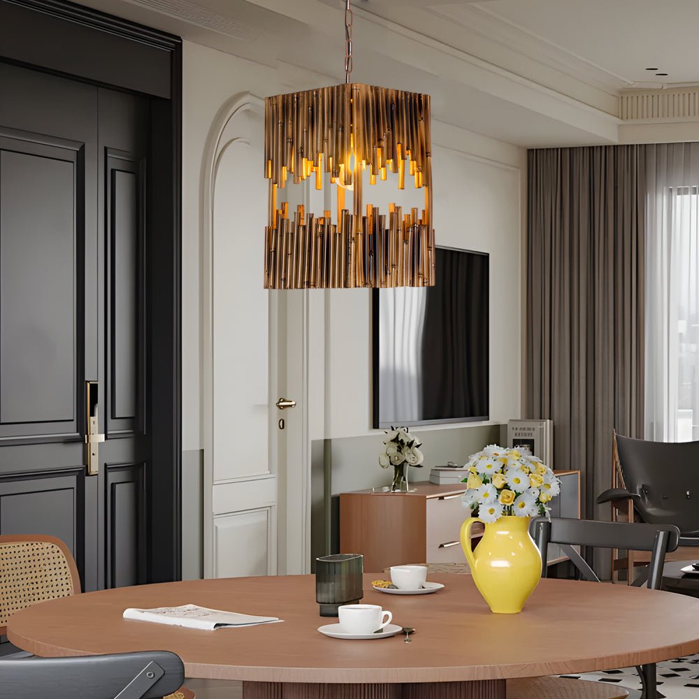 Retro Bamboo Cuboid Pendant Light - 1-Light Suspension Lamp