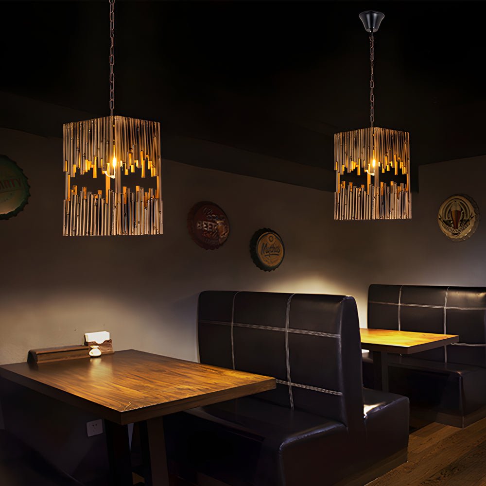 Retro Bamboo Cuboid Pendant Light - 1-Light Suspension Lamp