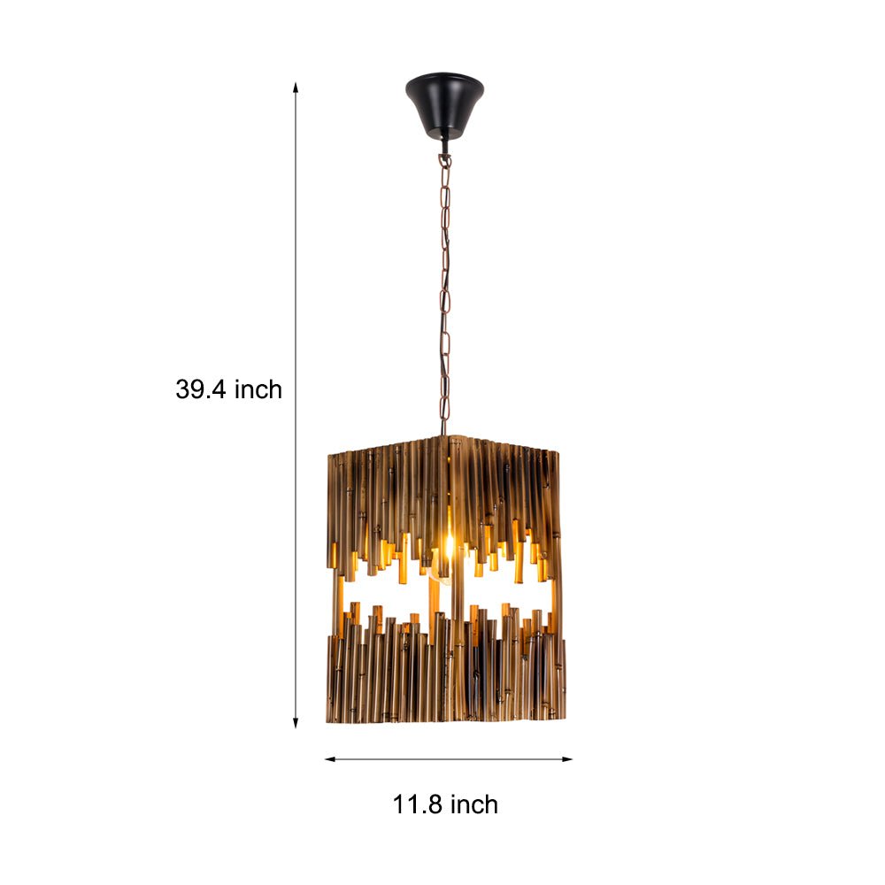 Retro Bamboo Cuboid Pendant Light - 1-Light Suspension Lamp