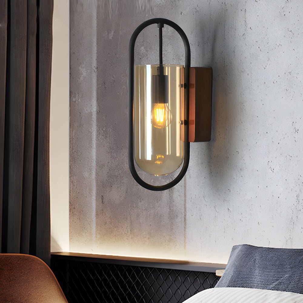 Nordic Wood & Glass Wall Sconce with 3-Step Dimming LED