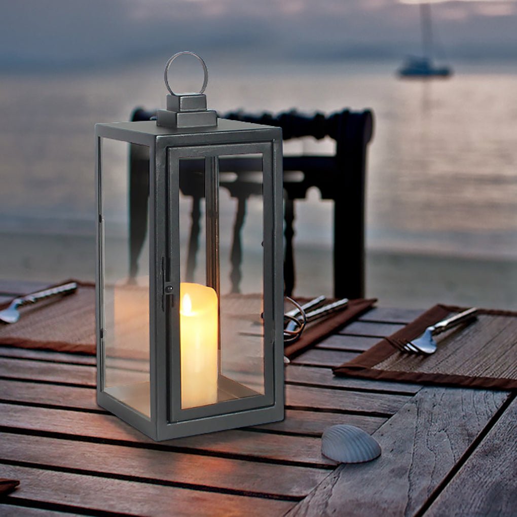 Modern Glass Outdoor Lantern with LED - Portable Rechargeable