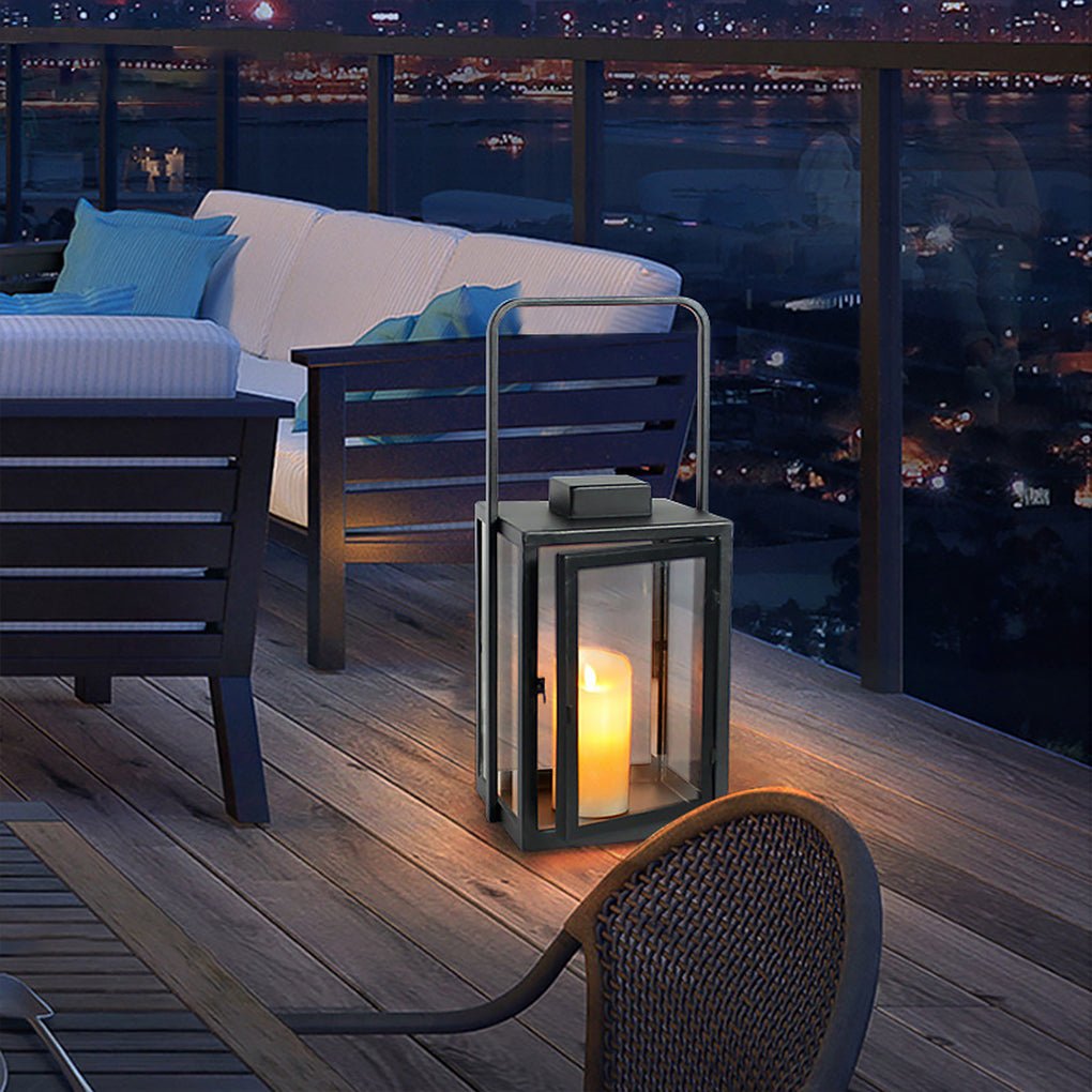 Modern Glass Outdoor Lantern with LED - Portable Rechargeable