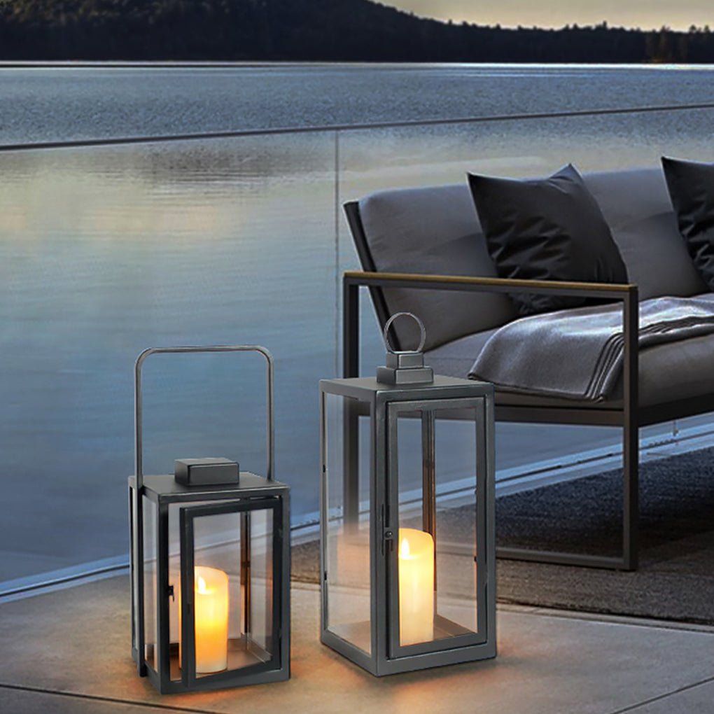 Modern Glass Outdoor Lantern with LED - Portable Rechargeable