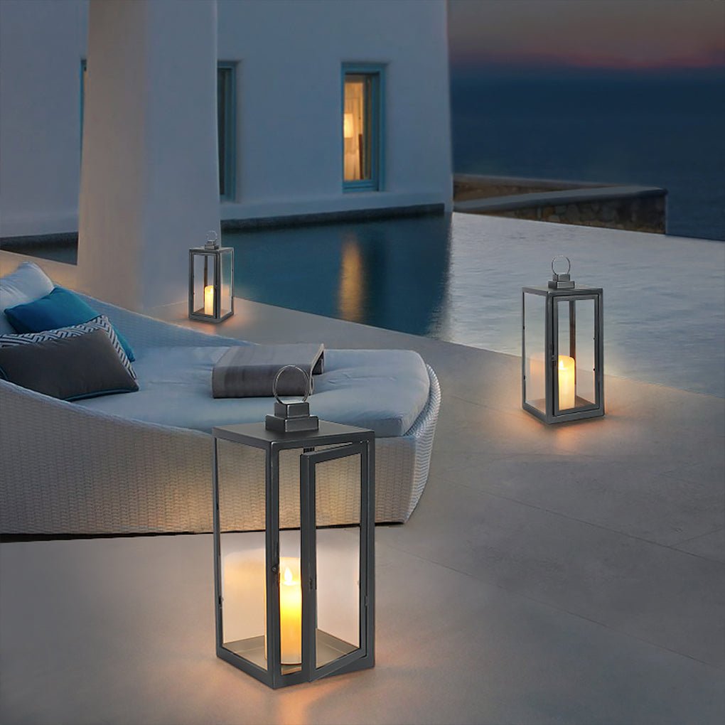 Modern Glass Outdoor Lantern with LED - Portable Rechargeable