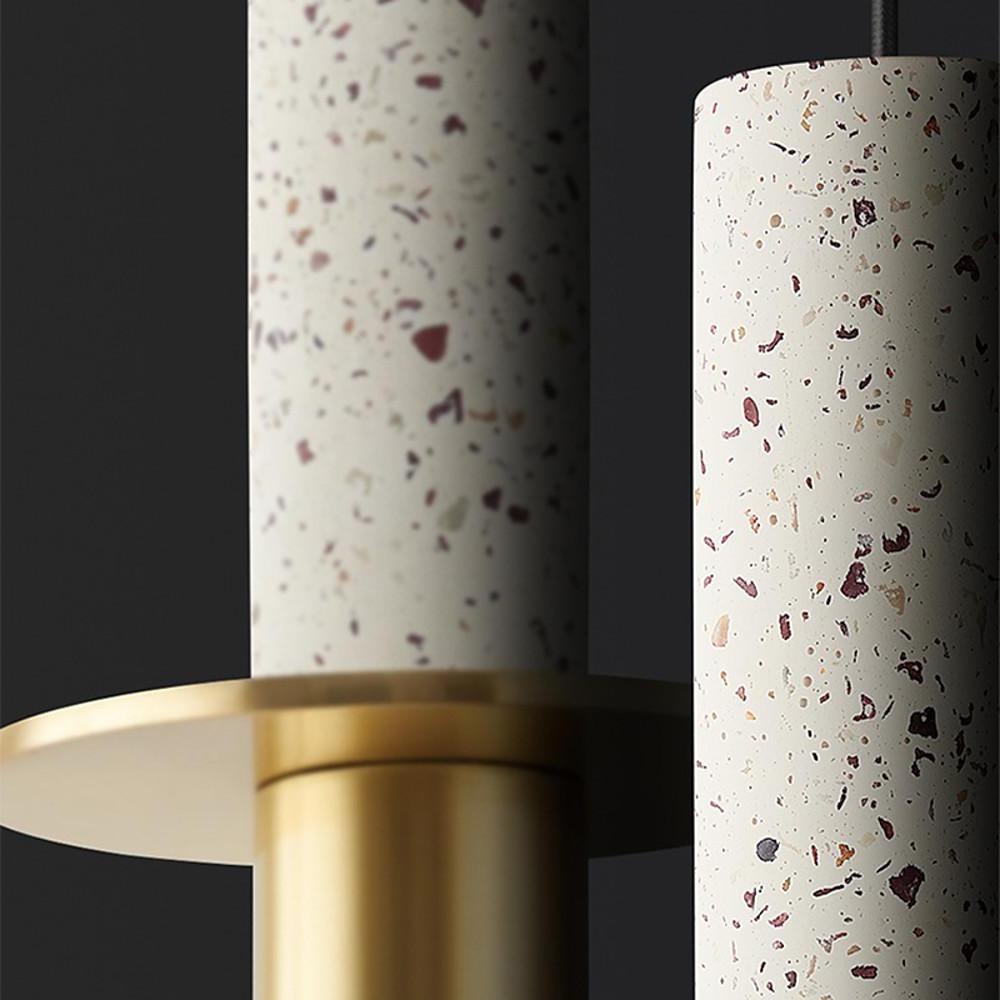 Cylindrical Pendant Light with Marble Shade and Metal Finish