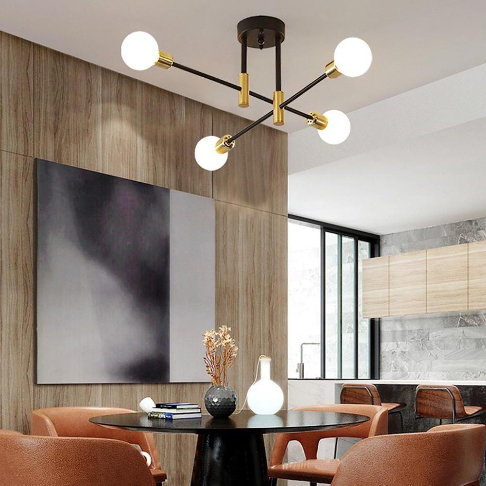 Modern Iron Sputnik Chandelier 4-Light Black & Gold