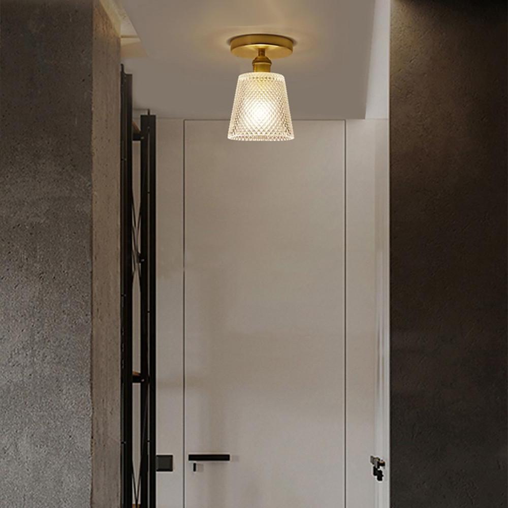Modern Glass Lantern Flush Mount Ceiling Light – Copper Finish