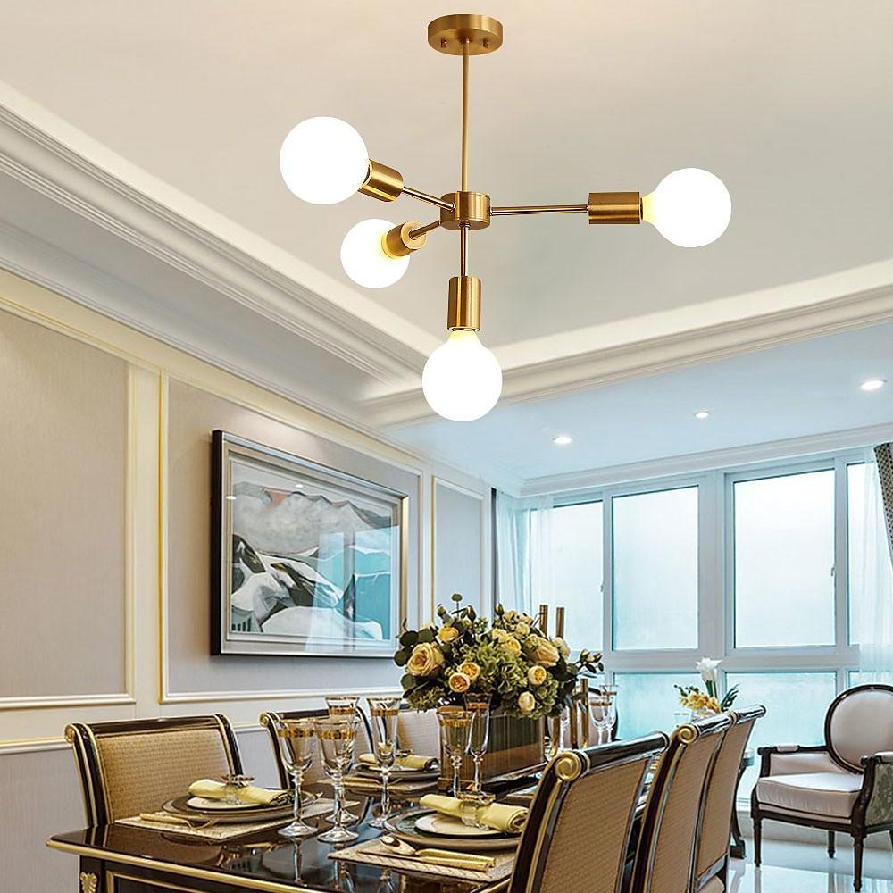 Modern Gold 4-Light Pendant – Industrial Iron Ceiling Fixture 27"