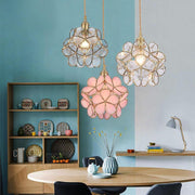 Copper Glass Pendant Light Traditional Floral Shade Single Bulb