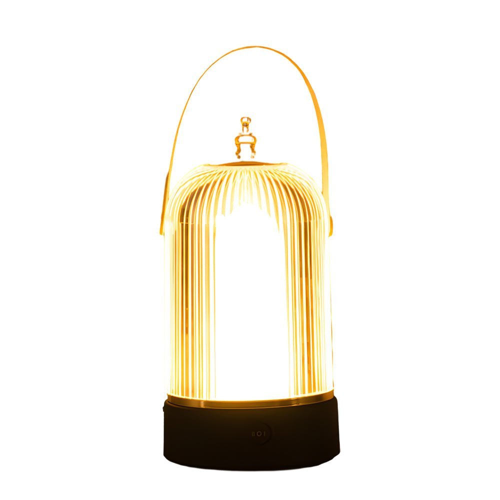 Ribbed Glass Portable Table Lamp with LED Dimming & Handle