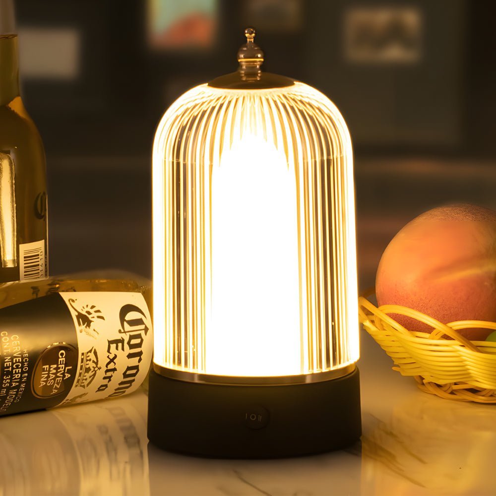 Ribbed Glass Portable Table Lamp with LED Dimming & Handle
