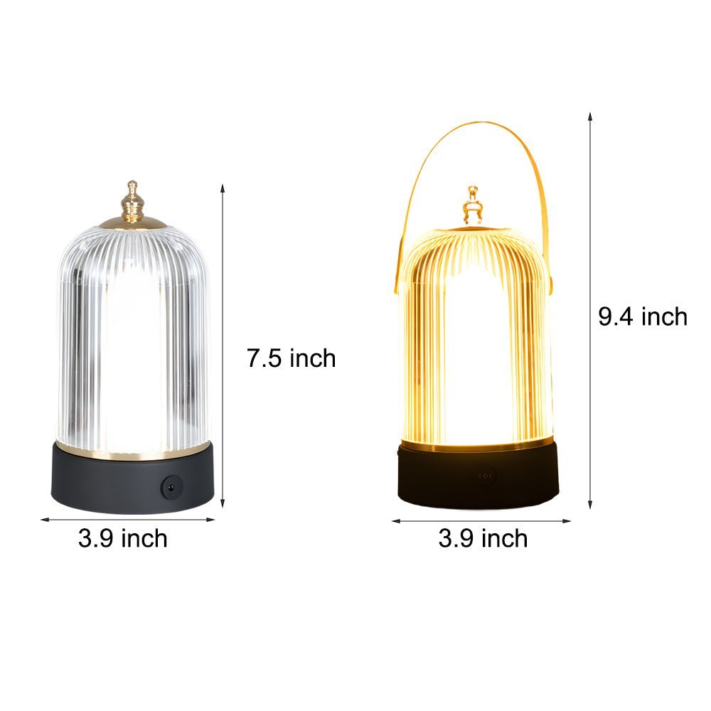 Ribbed Glass Portable Table Lamp with LED Dimming & Handle