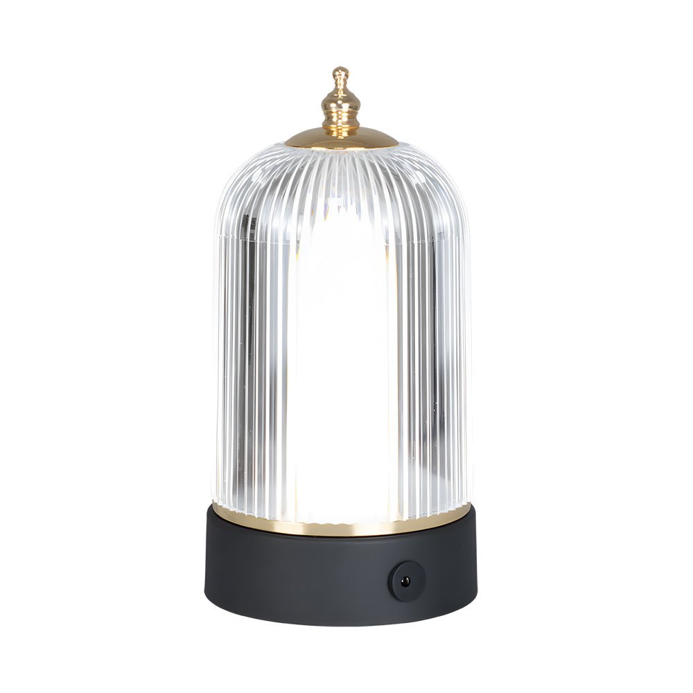 Ribbed Glass Portable Table Lamp with LED Dimming & Handle