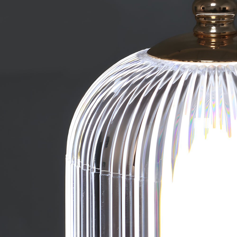 Ribbed Glass Portable Table Lamp with LED Dimming & Handle