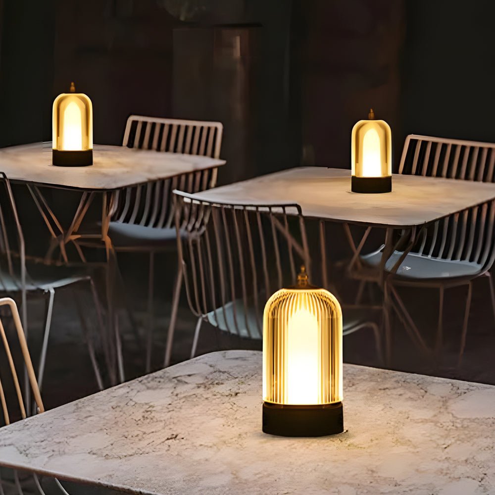 Ribbed Glass Portable Table Lamp with LED Dimming & Handle