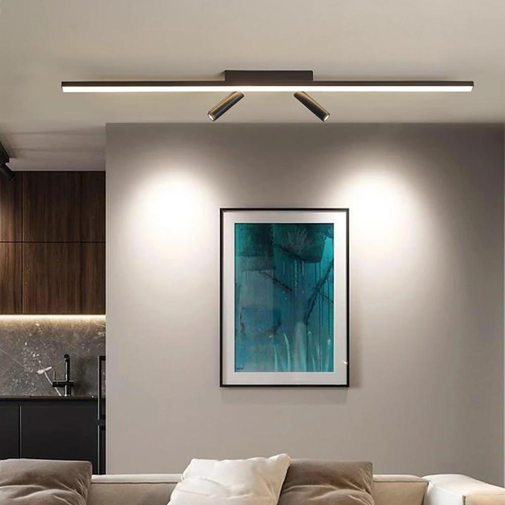 Black Linear Semi-Flush Mount Light with Adjustable Spotlights