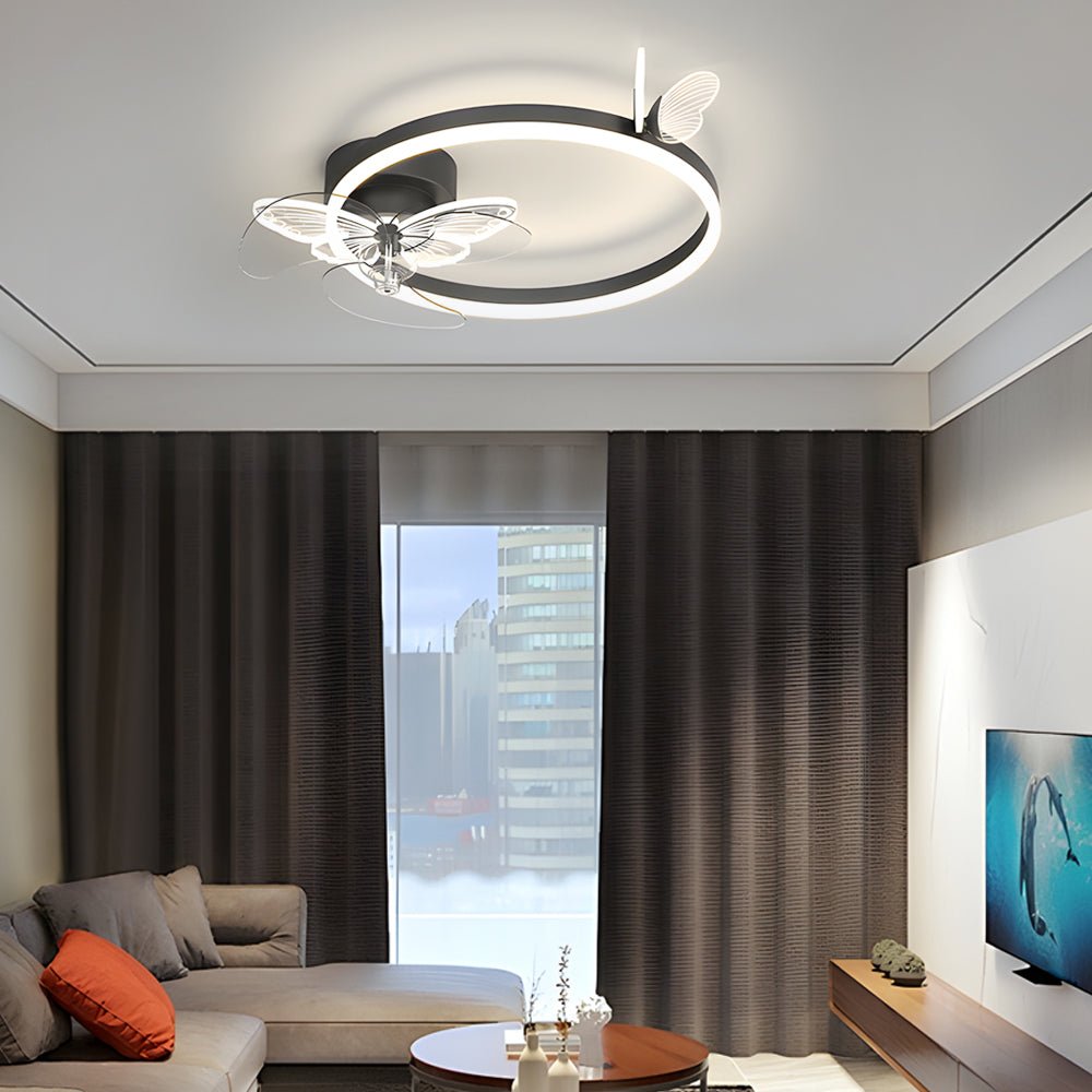 Modern Butterfly Ceiling Fan with Dimmable LED Light - 24 Inch