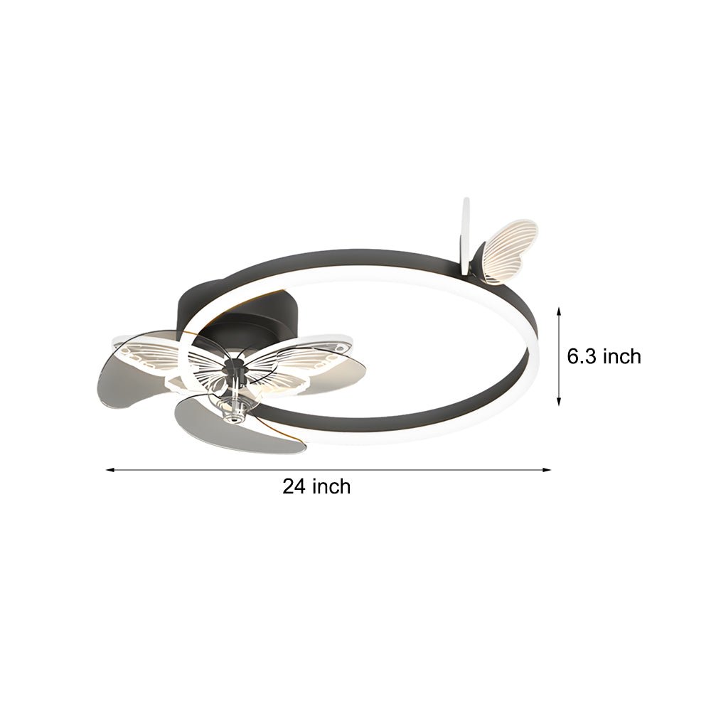 Modern Butterfly Ceiling Fan with Dimmable LED Light - 24 Inch