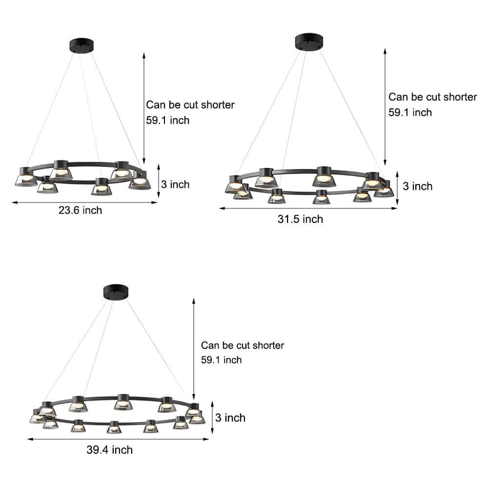 Modern Ring LED Pendant with Smoke Gray Glass Shades