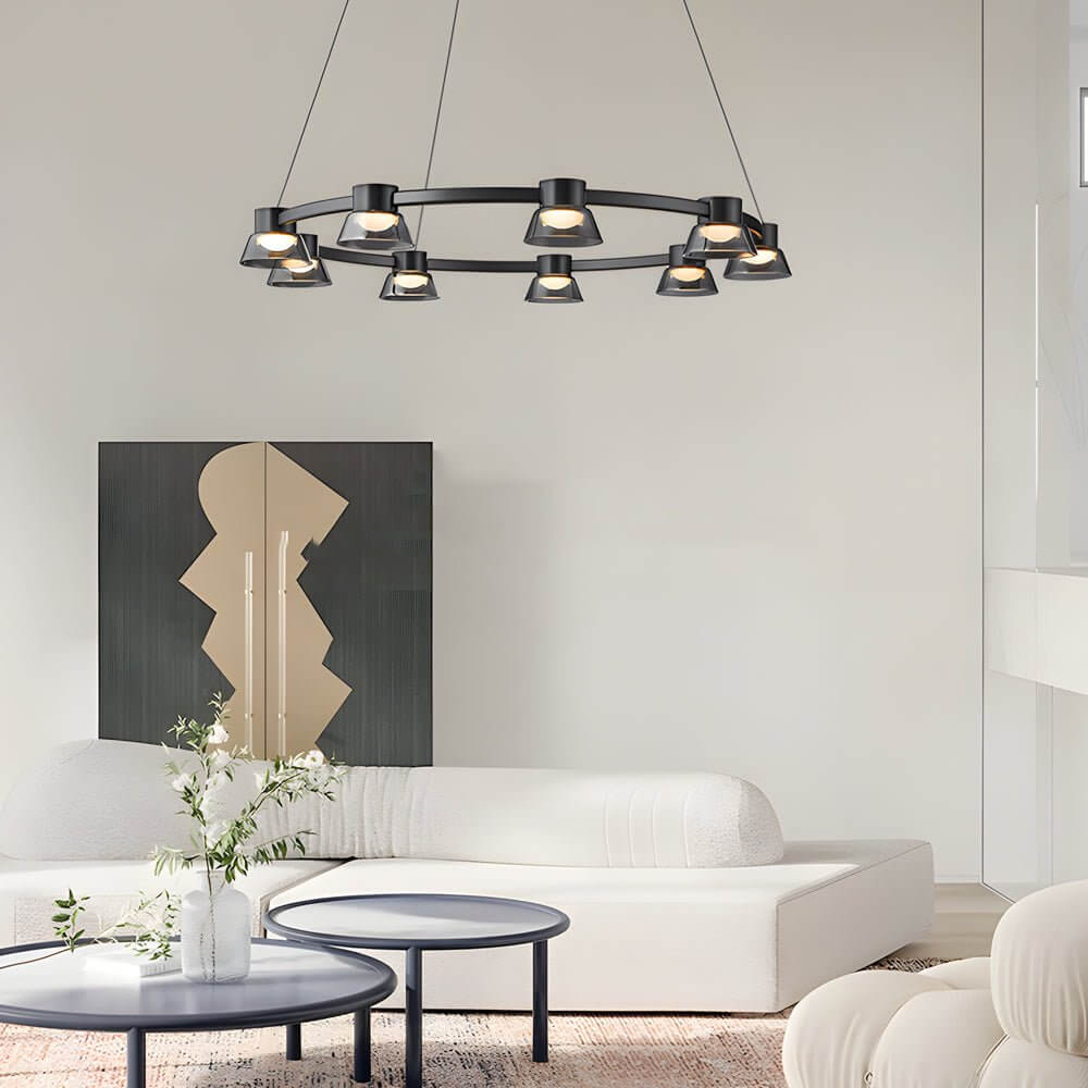 Modern Ring LED Pendant with Smoke Gray Glass Shades