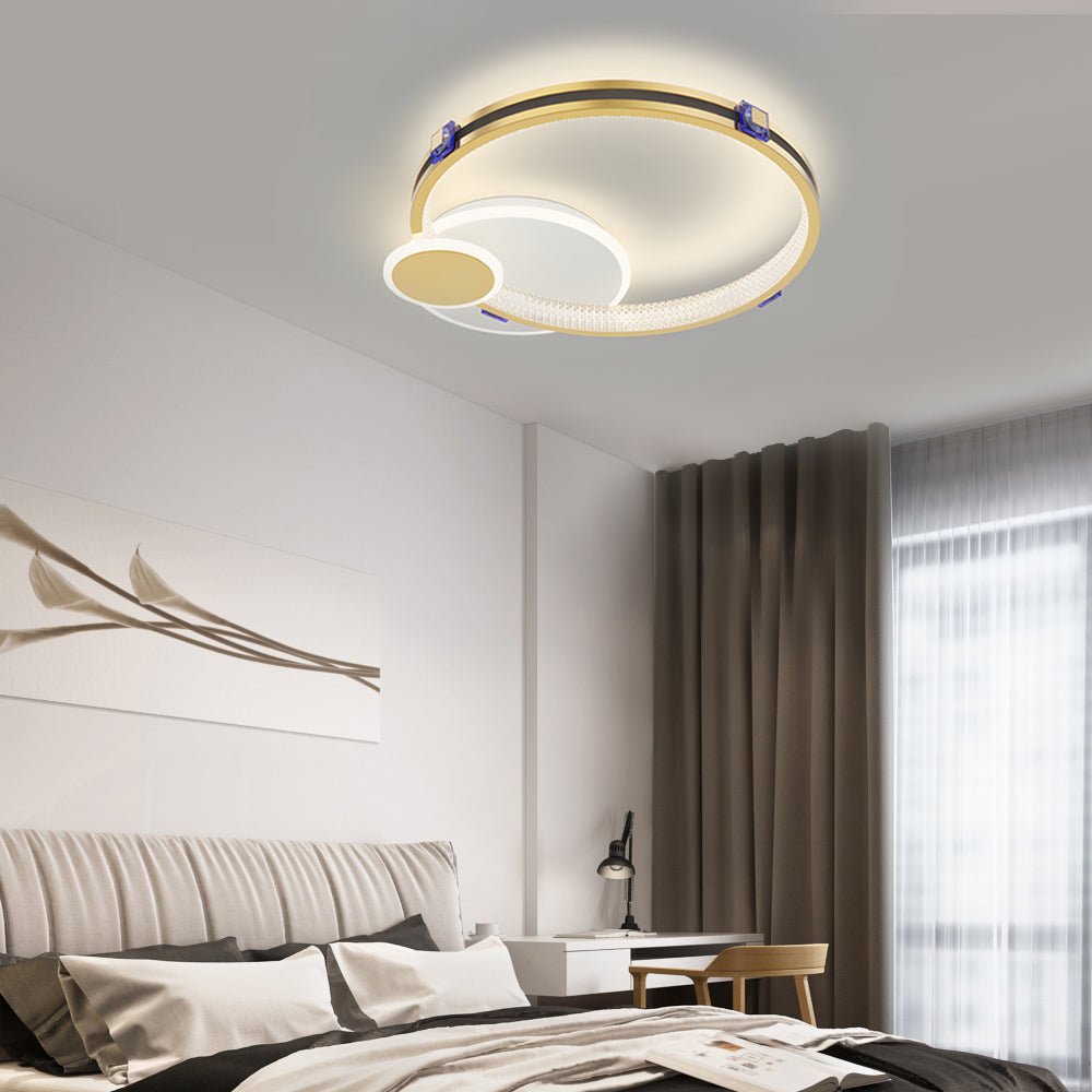 Modern Crystal Ring LED Ceiling Light with Three-Step Dimming