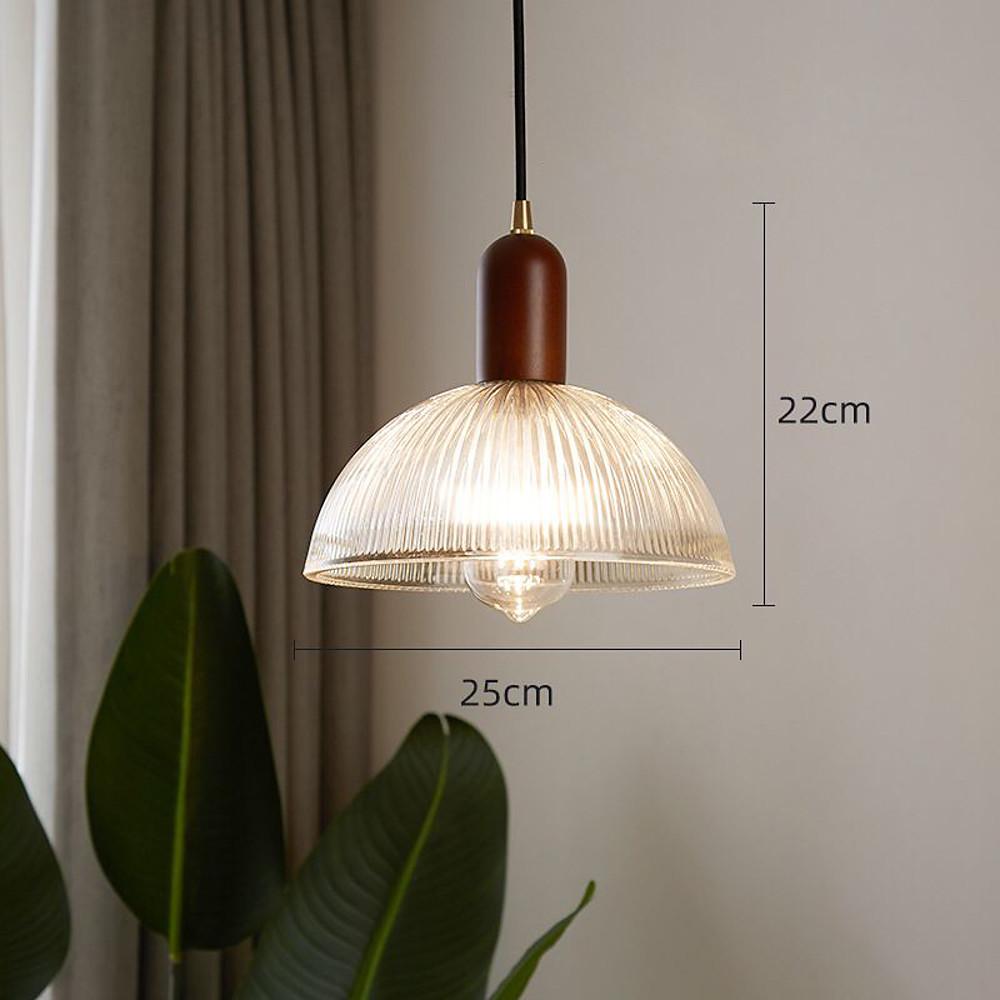 Vintage Glass Wood Pendant Light Bowl Ceiling Fixture