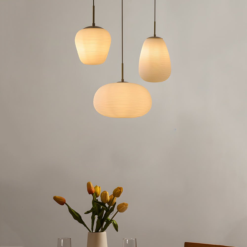 White Glass Geometric Pendant Light with Brass Accent