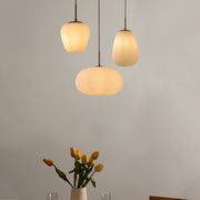 White Glass Geometric Pendant Light with Brass Accent