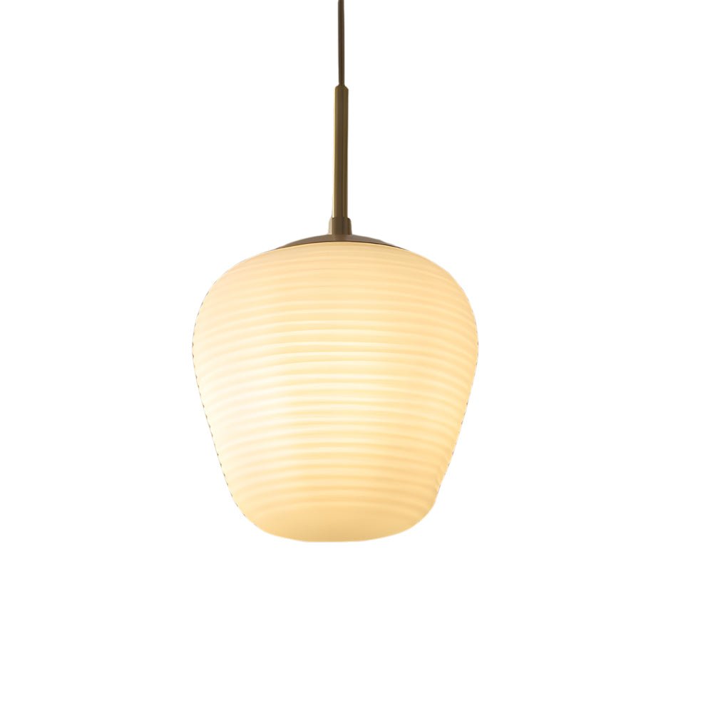 White Glass Geometric Pendant Light with Brass Accent