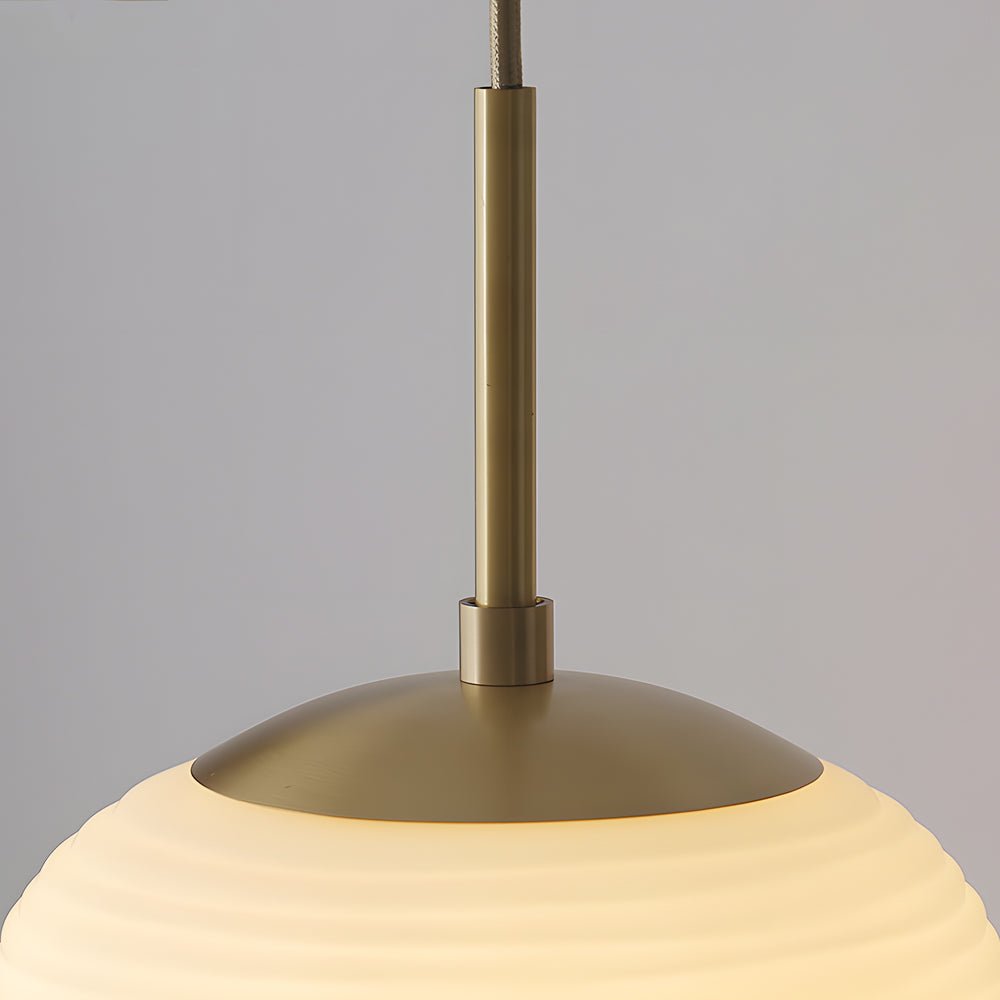 White Glass Geometric Pendant Light with Brass Accent
