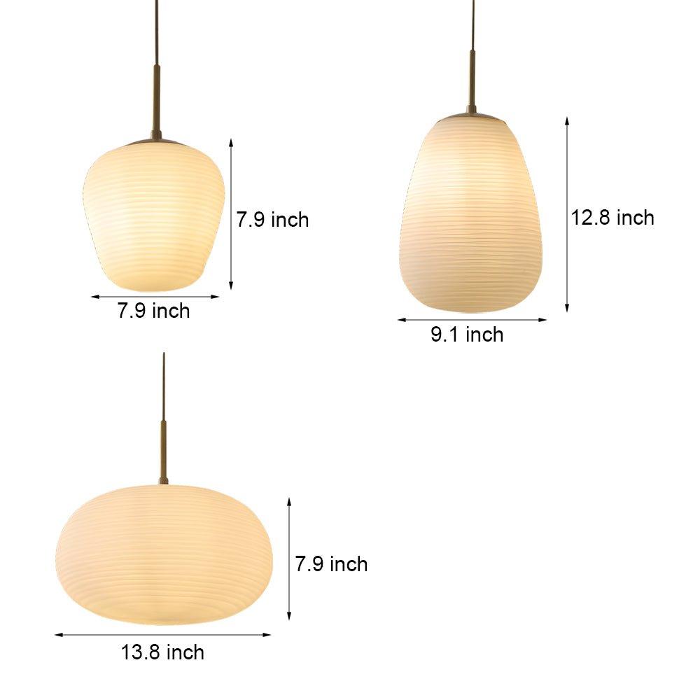 White Glass Geometric Pendant Light with Brass Accent
