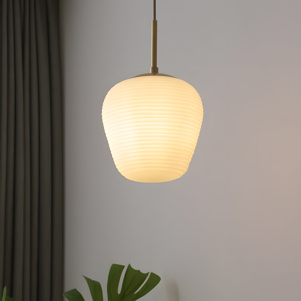 White Glass Geometric Pendant Light with Brass Accent