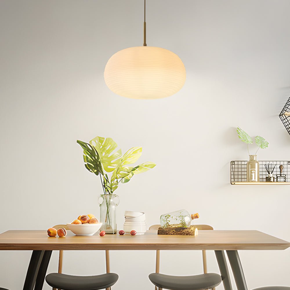White Glass Geometric Pendant Light with Brass Accent