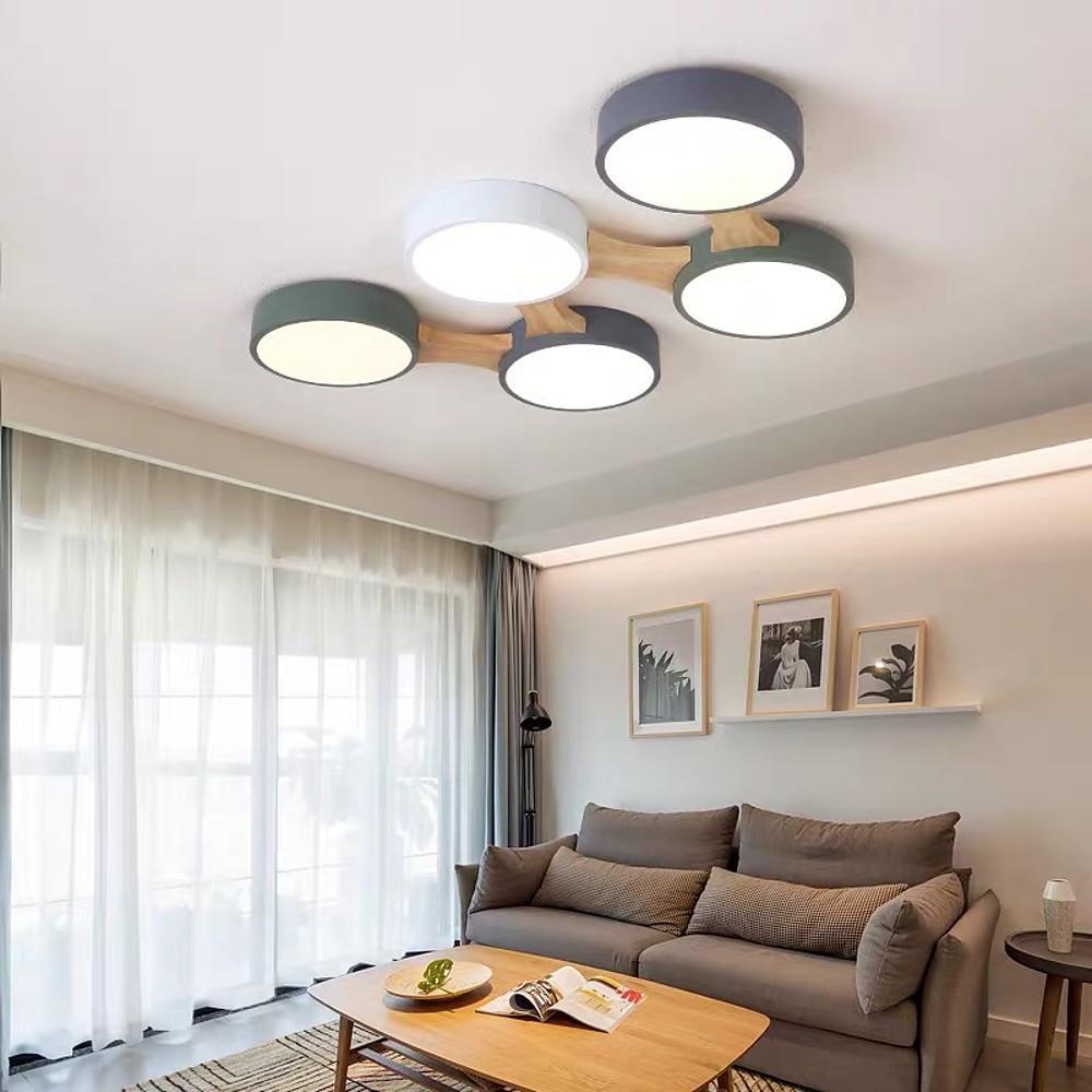 Modern Circular LED Flush Mount Ceiling Light - Wood & PVC