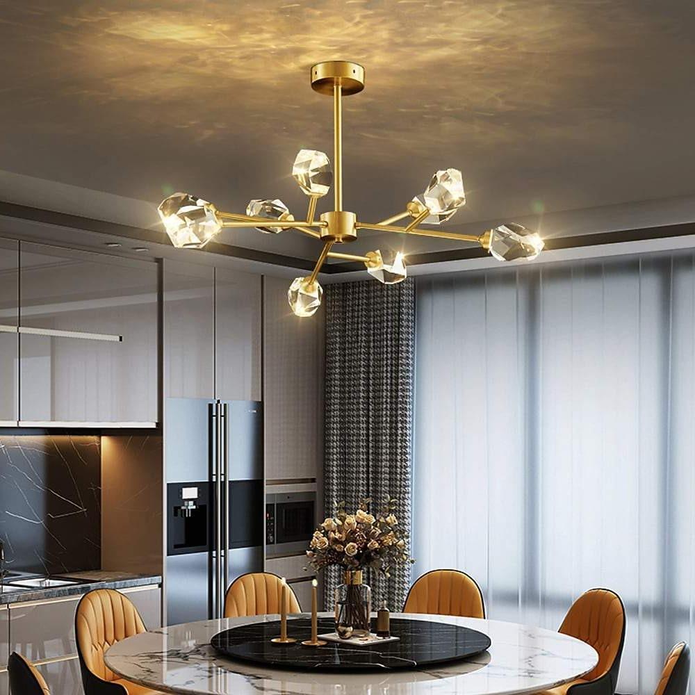 9-Light Sputnik Crystal Chandelier Gold Modern Dining Room