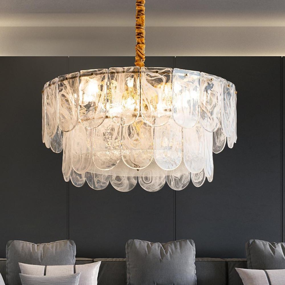 Modern Lantern Chandelier with Glass Shades - 9 to 12 Light
